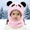 thumbnail image 2 of VNKIDY Girls Boys Earflap Hats Kids 2-in-1 Hood With Attached Scarf Plush Warm Pullover Hat For Winter Outdoor Daily Wear Pink, 2 of 4