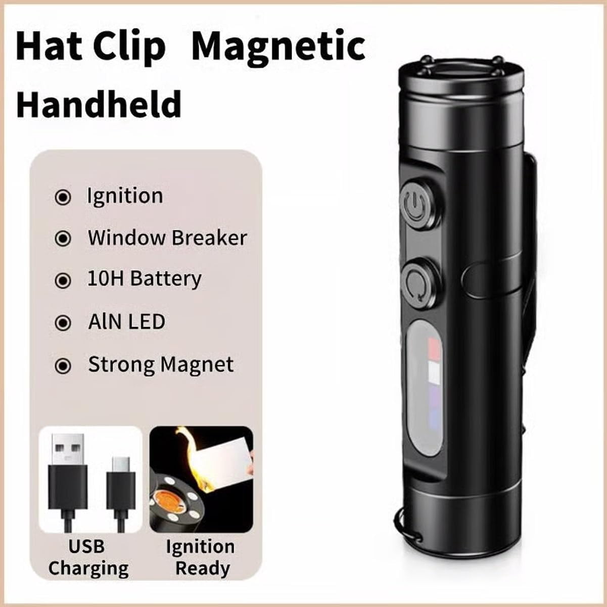 Pocket Rechargeable Edc Flashlight: Mini Keychain Light with Fire Starter & Window Breaker, Mini Light with Fire Starter, Magnetic Emergency Bright Keychain Flashlight for Camping, Hiking(Silver)