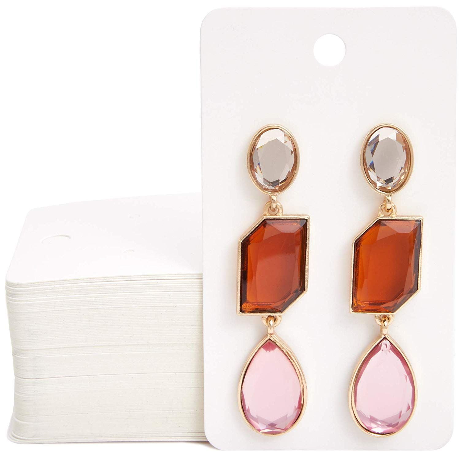 500 Pcs Marble Earring Necklace Bracelet Display Card Holder Set Include 100 Pcs 2 x 2.8 Jewelry Display Cards 100 Pcs 1.8 x 4.3 Foldable Card 200 Pcs Earring Backs 100 Pcs Self-Seal Bags