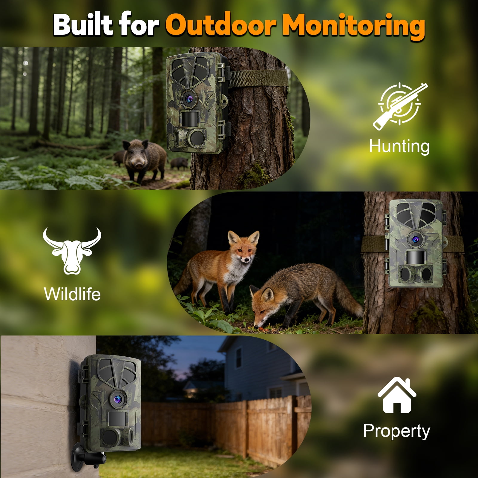 QUNSE Trail Camera, WiFi Bluetooth 60MP/8K Game Camera with 0.2s Trigger, No-Glow Night Vision 65ft, 120° Wide Angle, IP66 Waterproof, 2" Screen, 8GB SD Card Included