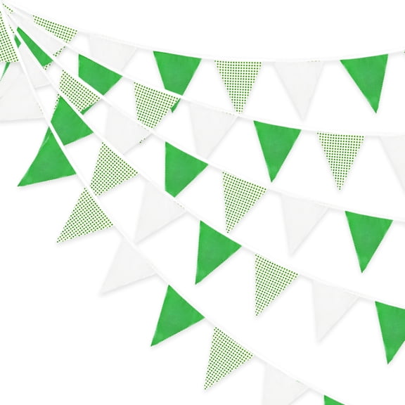 32Ft Green White Checkered Triangle Bunting Banner, Fabric Pennant Flags, Hanging Gingham Garland for Outdoor Golf Birthday Dinosaur Arbor Day Party Decorations