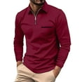 thumbnail image 2 of GZWYHT Mens Polo Shirts,Mens Shirts Men's Fashion Spring And Autumn Casual Long Sleeve Zipper Solid Color Long Sleeve T Shirt Top Long Sleeve Shirts,Big And Tall Shirts Red XXL, 2 of 4