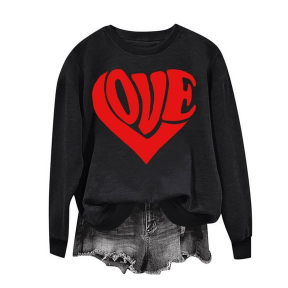 Busydd Valentine's Day Sweatshirt for Women Fashion Love Heart Print Pullover Tops Casual Loose Long Sleeve Crewneck Valentines Sweatshirts Valentines Day Gifts for Women