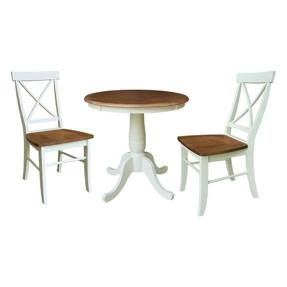 International Concepts 30" Round Top Pedestal Dining Table with 2 X-Back Chairs