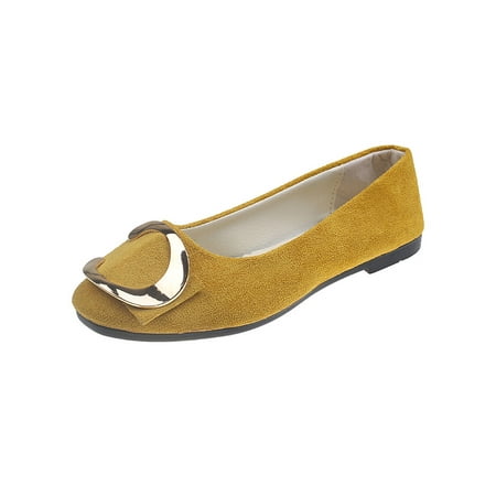 

Lumento Casual Shoe for Women Flat Shoes Party Slip On Flats Wedding Comfort Faux Suede Anti-Slip Square Toe Apricot Yellow 7.5