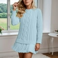 thumbnail image 5 of Kixjoy Sweater Dresses for Women 2025 Cable Knitted Long Sleeve Crewneck Sweater Thermal Basic Fashion Mini Dress Patchwork Pleated Winter Outfits for Women, Sky Blue S, 5 of 6