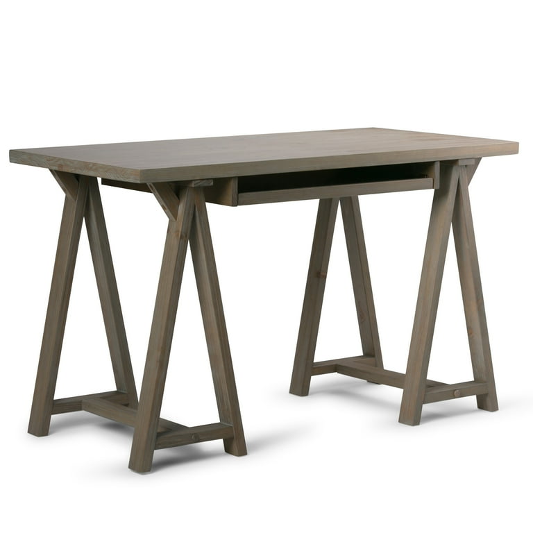 WyndenHall Hawkins SOLID WOOD Modern Industrial Writing Office Desk Distressed Grey 30 w x 24 d x 50 h Distressed