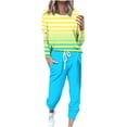thumbnail image 2 of SZJXBUY Lounge Wear for Women 2 Piece Set Plus Size Gradient Color Stripes Outfits Suit Long Sleeve Shirts Sweatsuit Drawstring Long Pant Tracksuits with Pockets,Sky Blue,XL, 2 of 5