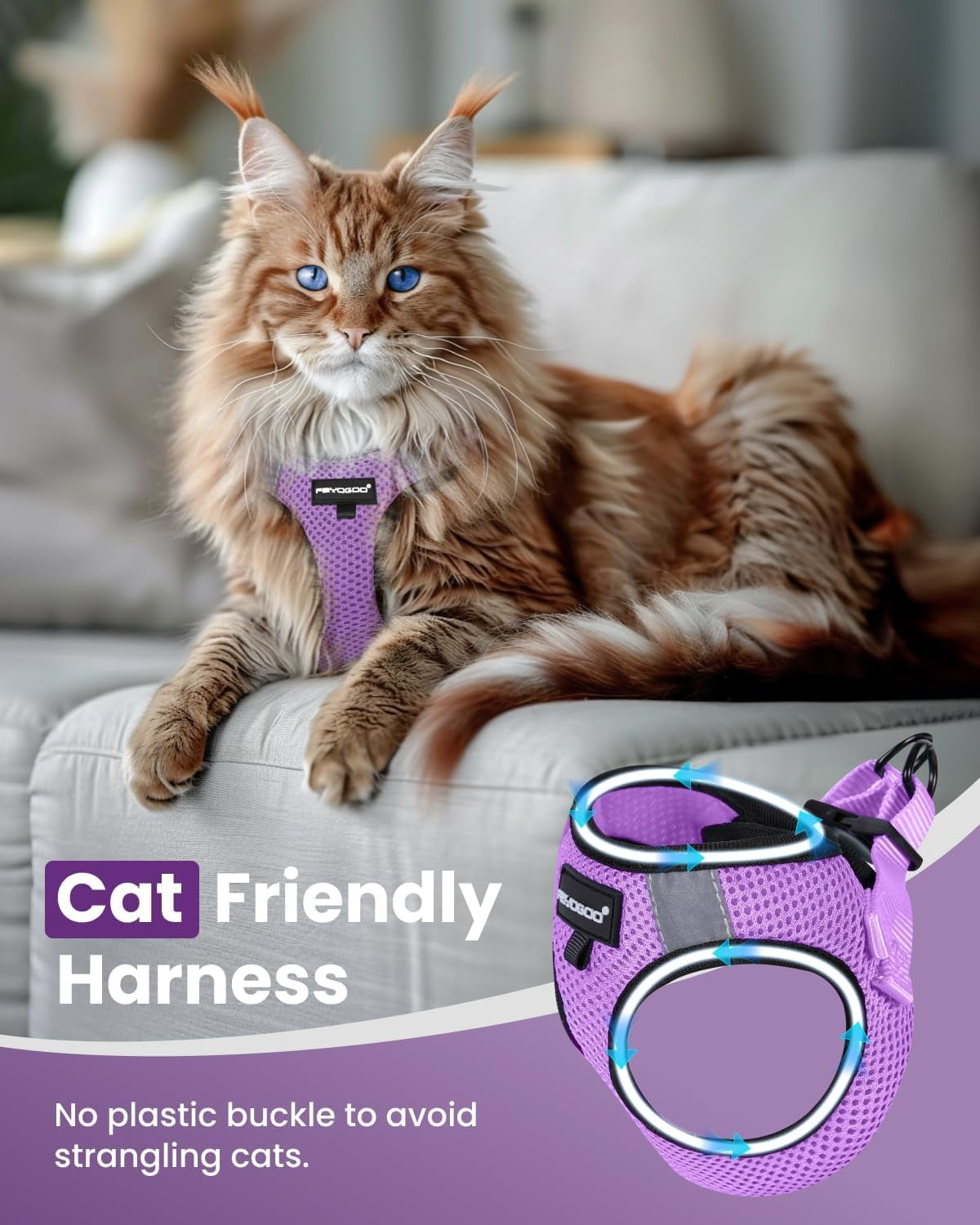 FAYOGOO Escape Proof Cat Harness and Leash Set for Walking, Secure-Fit Step-in Cat Vest Harness, Soft & Lightweight for Kittens and Large Cats