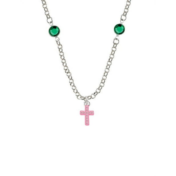 Small Pink Crystal Cross Green Crystal Fiona Necklace