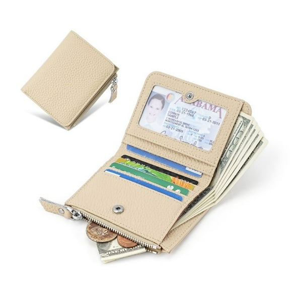 RFID Blocking Leather Women Coin Wallet Purse with Zipper Pocket and Multiple Card Slots