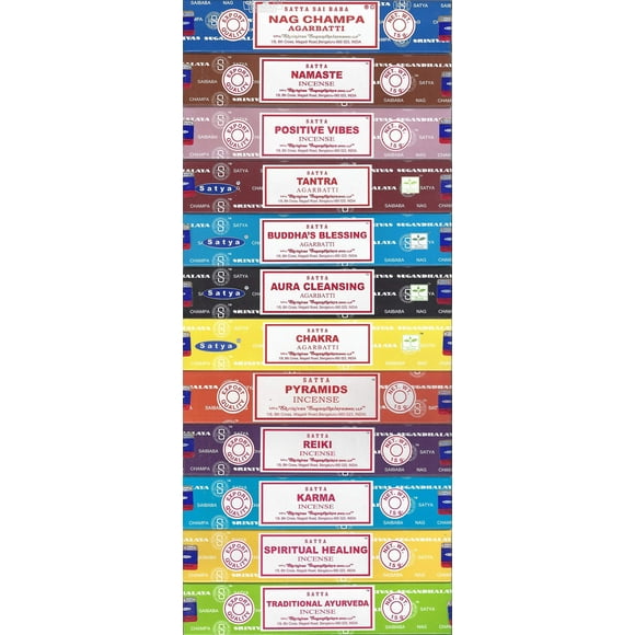 Set de 12 varillas de incienso Satya Bangalore Nag Champa de 15 g