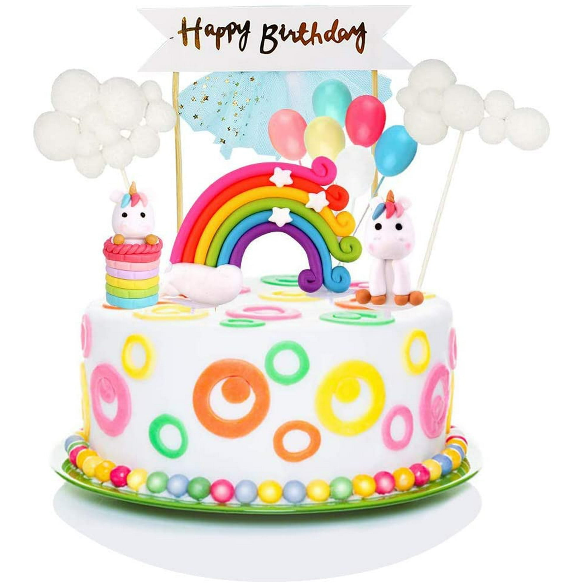 22 pièces licorne gâteau Topper Kit nuage arc-en-ciel ballon joyeux  anniversaire bannière moulin à vent décoration de gâteau pour garçon fille  enfant anniversaire 