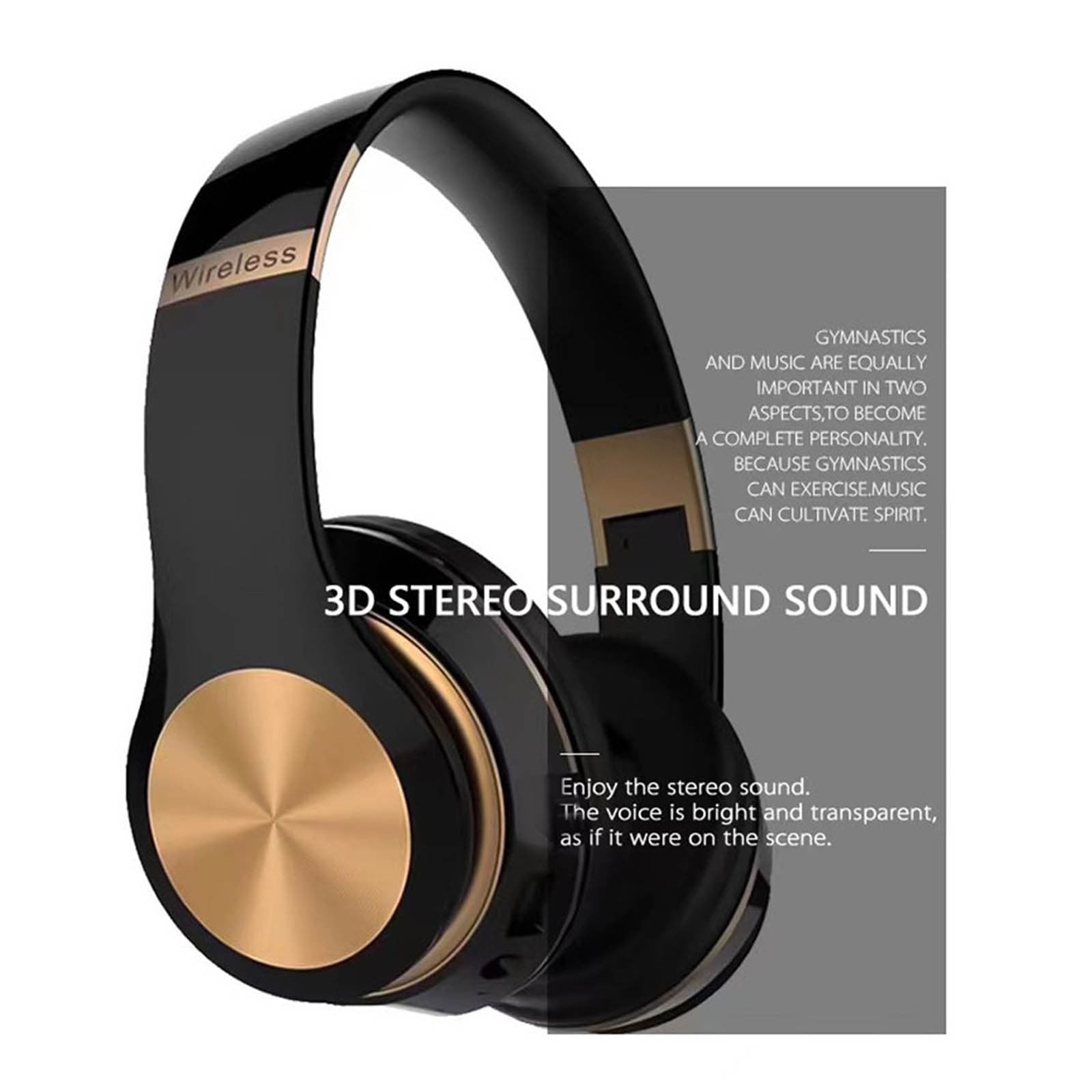 Bluetooth 5.3 Headphones, Comfortable Over Ear Stereo Wireless Headphones with Mic, 200H Playtime, Soft Earmuffs/Foldable/SD/TF/FM Radio, Great for Music/Tour/Gym/Game/Chat(Black)