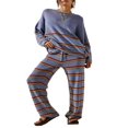 thumbnail image 1 of Tenues Tricotées 2 Pièces pour Femmes avec Imprimé à Rayures et Pantalons Amples, 1 of 5