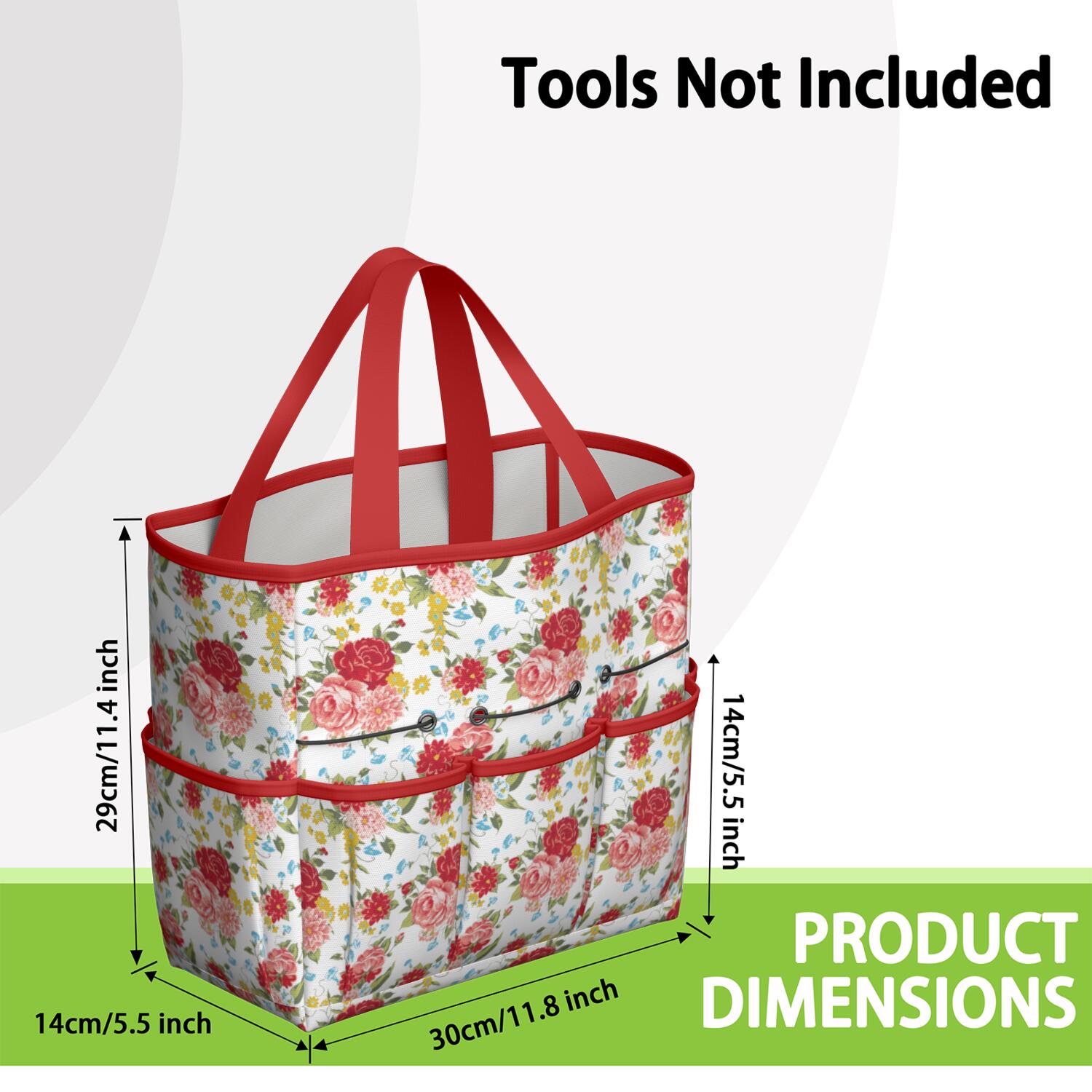 Bright Flowers Garden Tools Bag, Water-proof Oxford Garden Tote Home Organizer Gardening Tool Bag Kit Holder with 8 Pockets for Indoor and Outdoor Gardening(Tools Not Included)