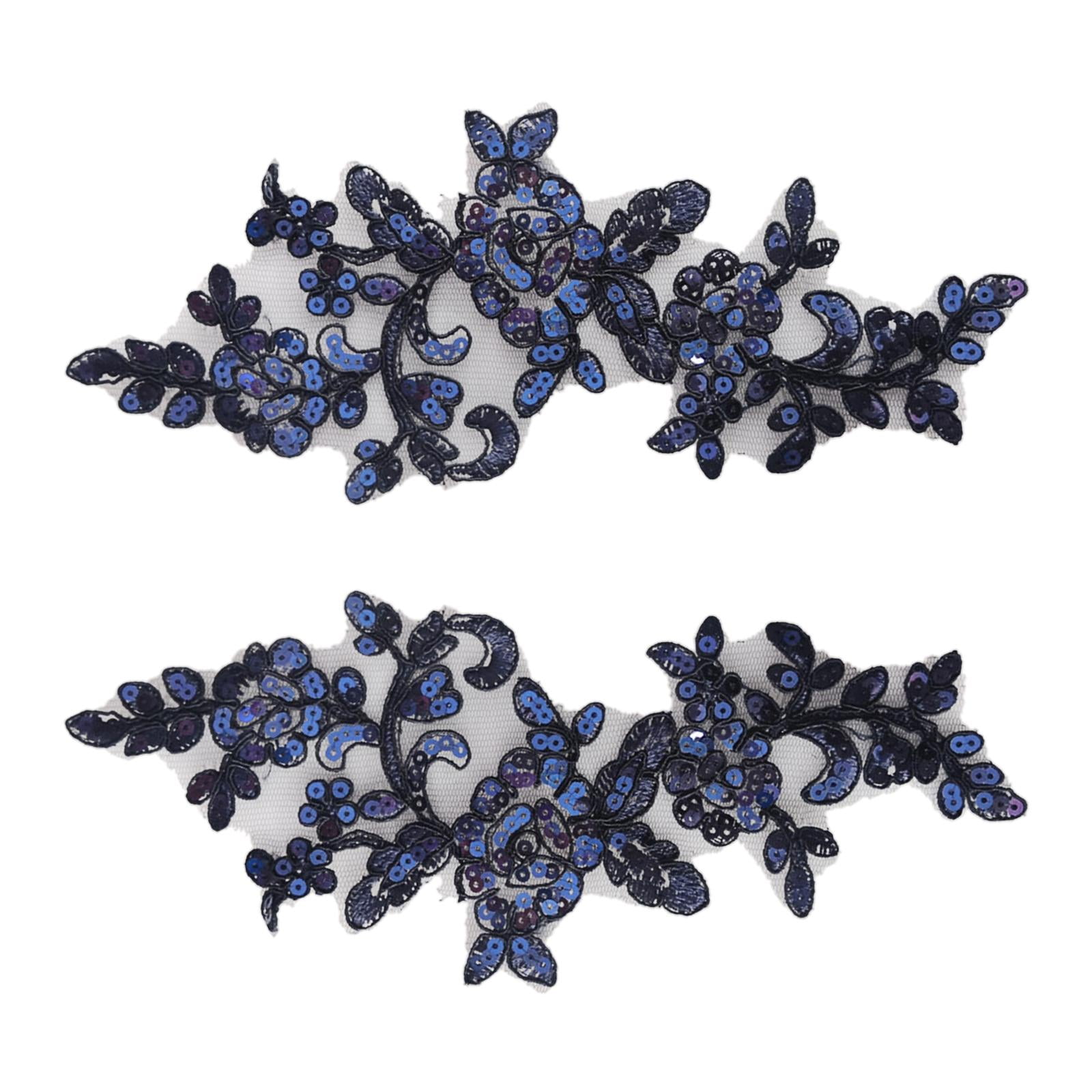 Pair Lace Flower Applique, Embroidery Appliques, Floral Sequined