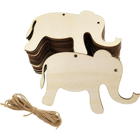 30 Pack 4 Inch Wood Elephant Cutouts Unfinished Wooden Elephant Hanging Ornaments DIY Elephant Craft Gift Tags for Home Party Decoration Craft Project