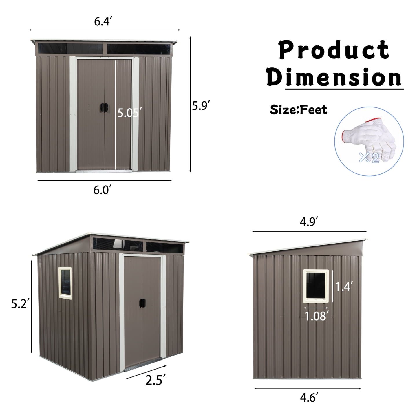 6ft x 5ft Outdoor Storage Shed with Sliding Doors and Padlock, Metal Tool Cabinet with Window and Metal foundation, Waterproof Tool Sheds for Backyard Garden Patio Lawn, Gray
