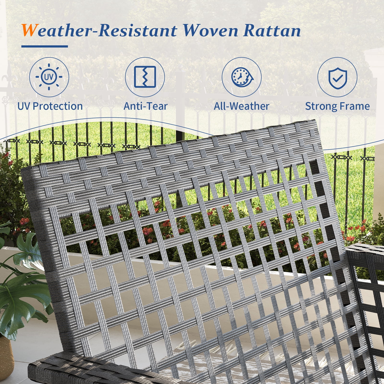 ELPOSUN 4 Pieces Patio Furniture Set, All-Weather Wicker Outdoor Furniture Set for Porch, Patio Conversation Set for Backyard, Balcony, Gray/Blue