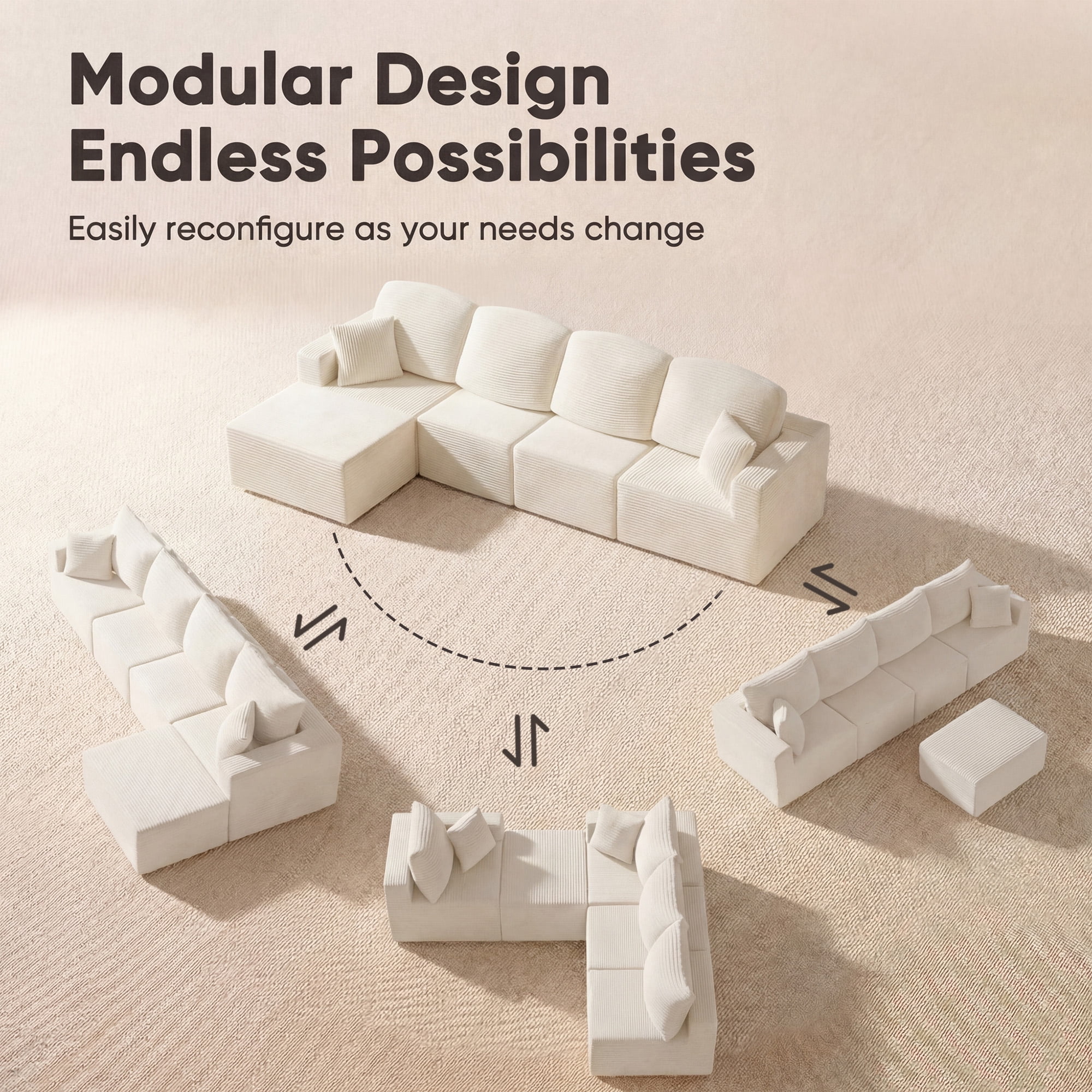 Furmax Modular L-Shaped Sectional Sofa – Tool-Free Assembly Multi-Seat Sofa Set for Living Room, Boneless Design Furniture