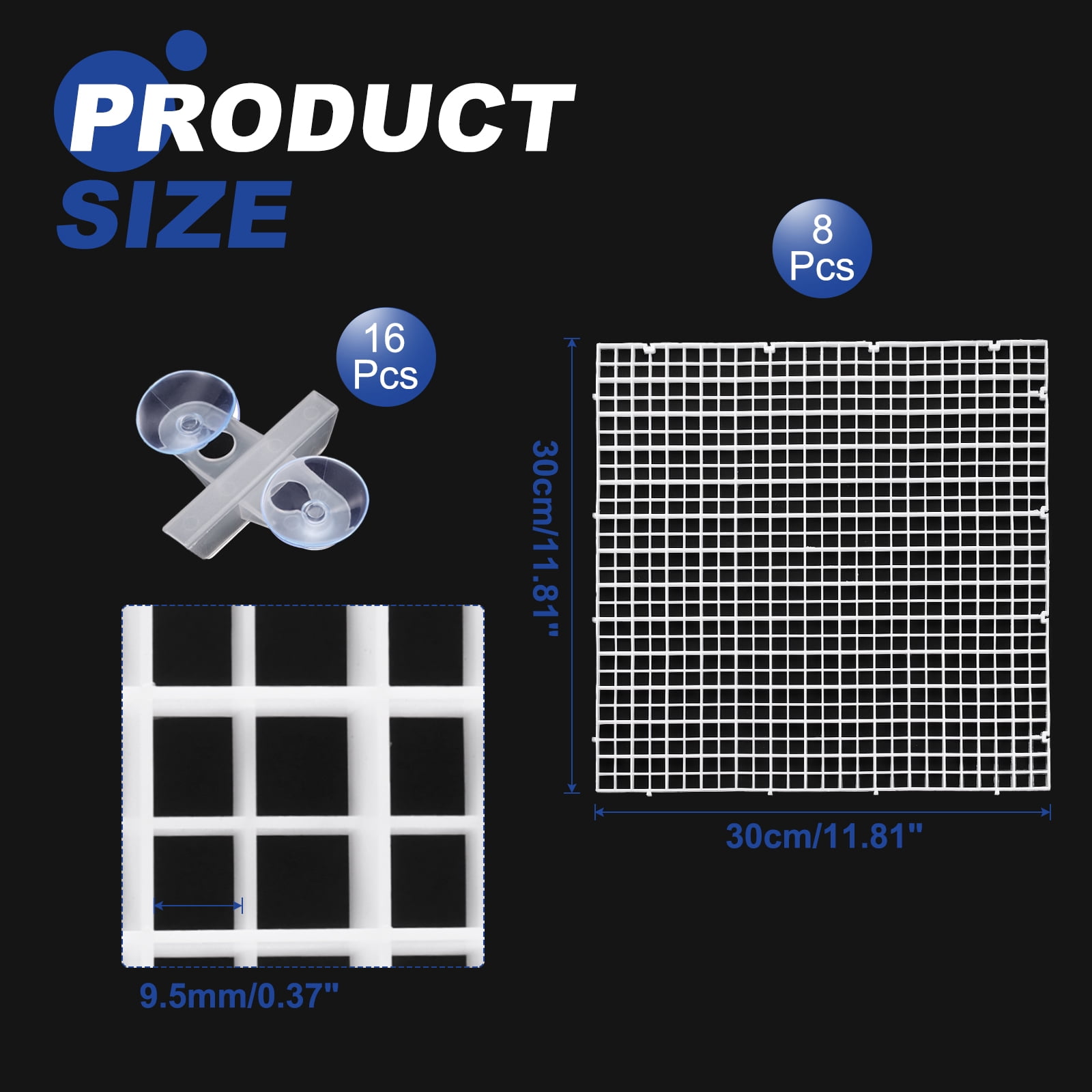 8Pack Aquarium Fish Tank Divider, 12x12 Inch Egg Crate with Suction Cups, White