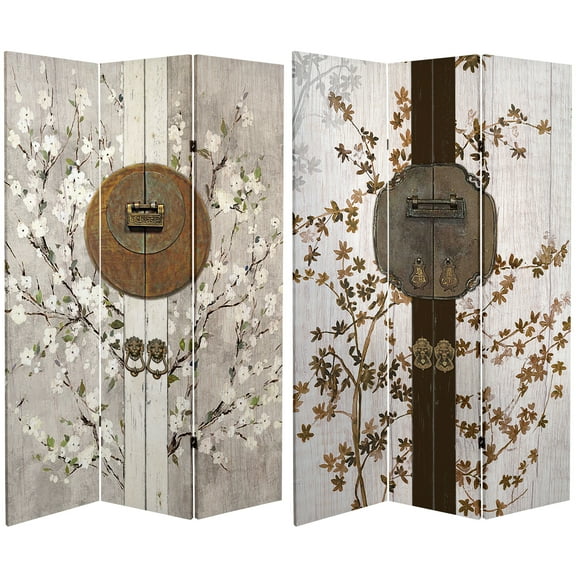 Oriental Furniture 6 ft. Tall Asian Lock Canvas Room Divider - 3 Panel