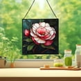 thumbnail image 2 of Camellia Flower Stained Glass Panel Suncatcher Square Window Hanging, 8 Inch Real Glass Decorative Art Sun Catcher for Home, Gift, and Garden Decor 78OR15, 2 of 6