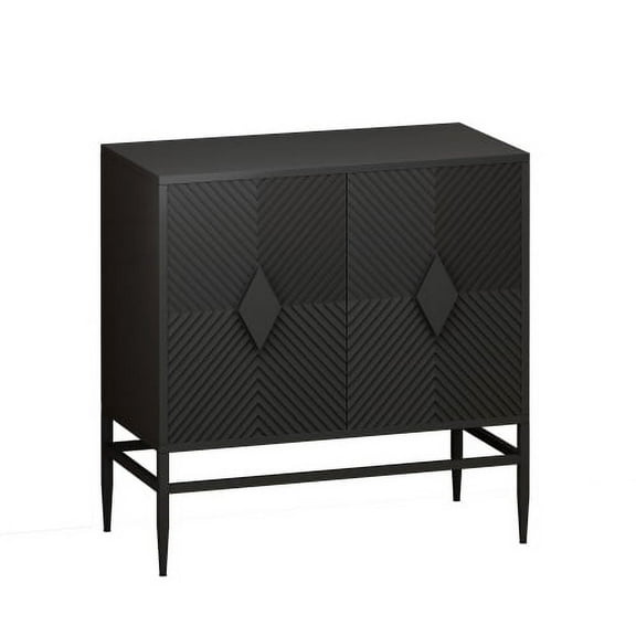 31.50" Modern 2 Door Wooden Storage Cabinet Accent Cabinet with Metal Leg Featuring Two-tier Storage for Living Room, Entryway and Dining Room (Black)