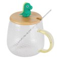 thumbnail image 1 of Verdant Touch Tasse en verre de 400 ml en verre borosilicate résistant à la chaleur avec cuillère en acier inoxydable et couvercle en bambou (dinosaure), 1 of 14