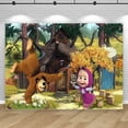 thumbnail image 3 of Fondo de fiesta de Masha y el oso Sakura, fondo para fotografía de cumpleaños de niñas y niños, pancarta de fotos de bosques y casas, póster decorativo, 3 of 5