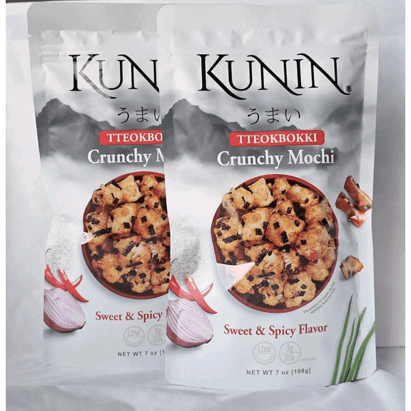 Kunin Tteokbokki Crunchy Mochi Sweet & Spicy Flavor Crackers, 2 Bags