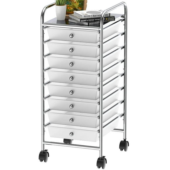 Simple Houseware Utility Cart with 8 Drawers Rolling Storage Art Craft Organizer, Chrome