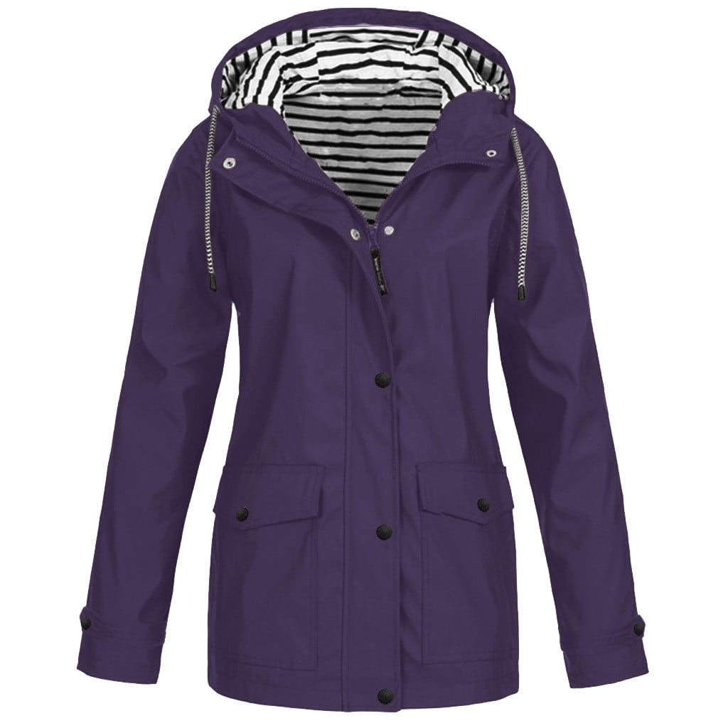 Women Waterproof Windproof Outdoor Hooded Jacket Rain Coat Windbreakers Top US