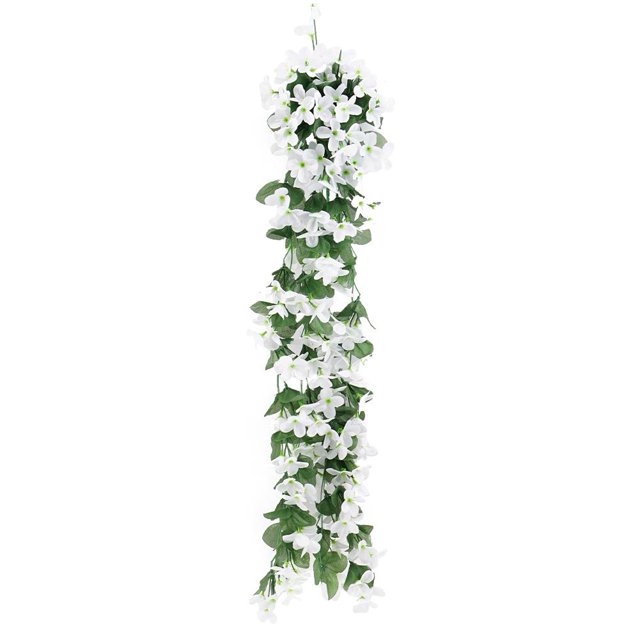 TQEHS Cesta de ratán para colgar en la pared con flores artificiales de orquídea violeta de seda falsa D5P8