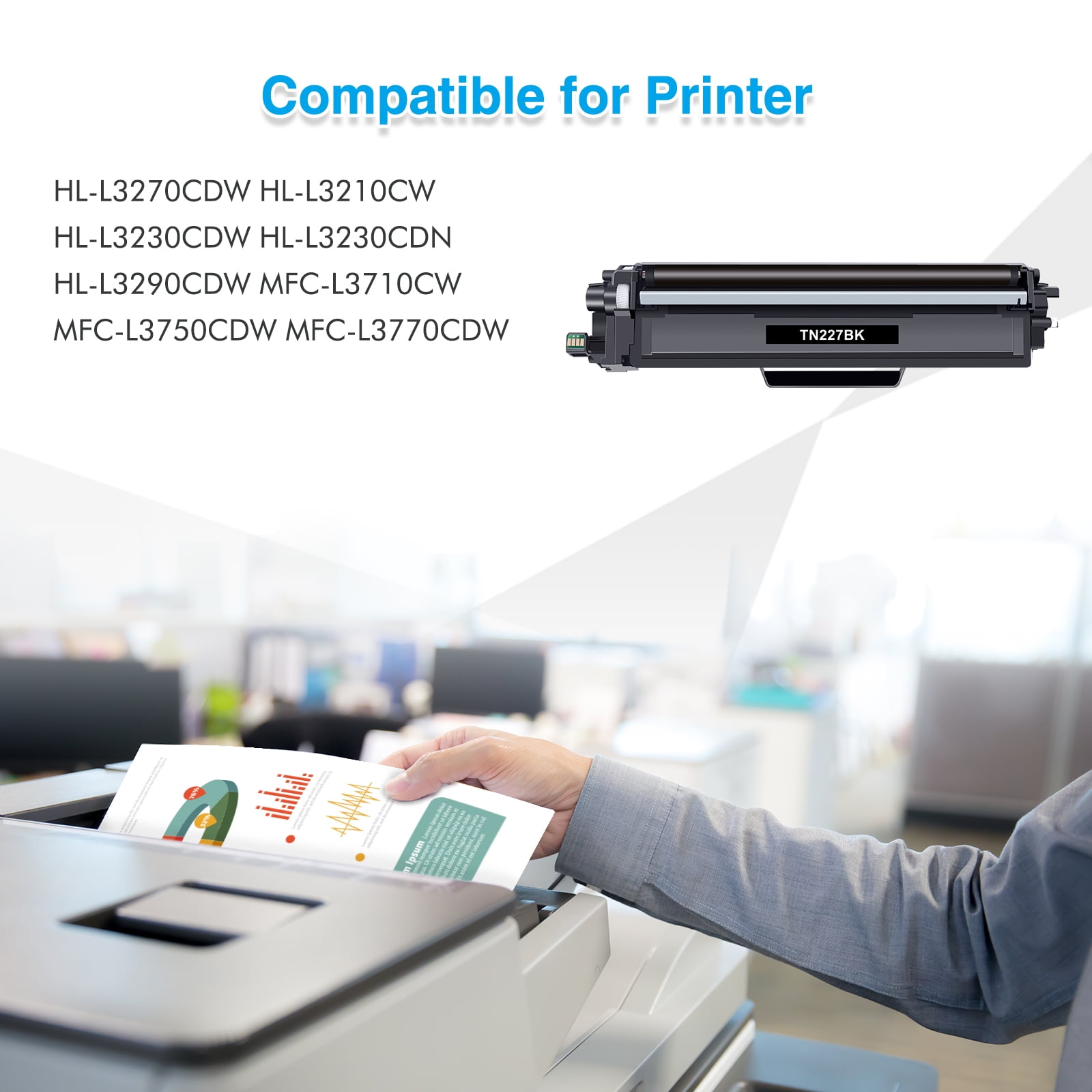 TN227 High Yield Toner Cartridge 4-Pack Compatible for Brother TN227 TN-227 TN223 TN227BK TN-227BK/C/M/Y MFC-L3770CDW MFC-L3750CDW HL-L3290CDW HL-L3270CDW HL-L3230CDW L3210CW MFC-L3710CW Printer Ink