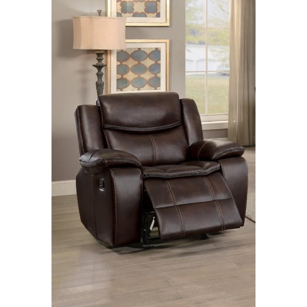 Lexicon Bastrop Traditional Faux Leather Gel Glider Reclining Chair in Brown
