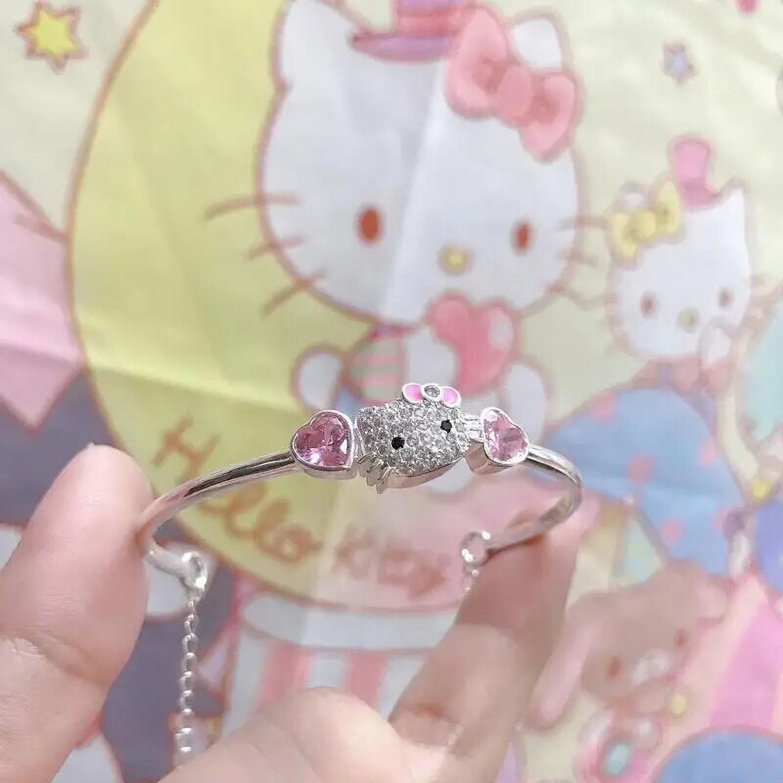 Hello Kitty Bracelet Accessories Kawaii Fashion Sweet Bow Silver Ring  Jewelry Girls Cartoon Bracelets Toys for Parent-Child Gift