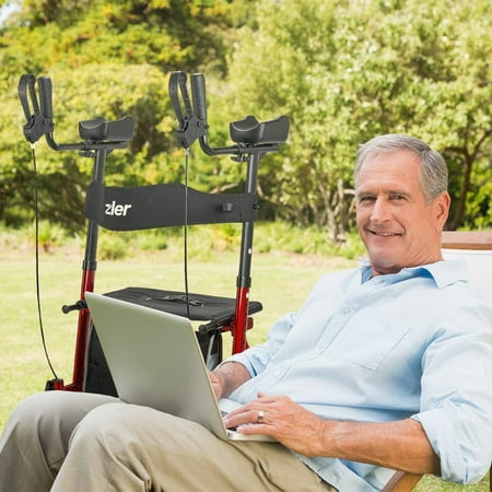 Zler Armrest Walker, Tall Walker with 10” Front Wheels, Stand Up Folding Rollator Walker Back Erect Rolling Mobility Walking Aid with Backrest and Padded Armrests for Elderly, Seniors and Adults, Gray