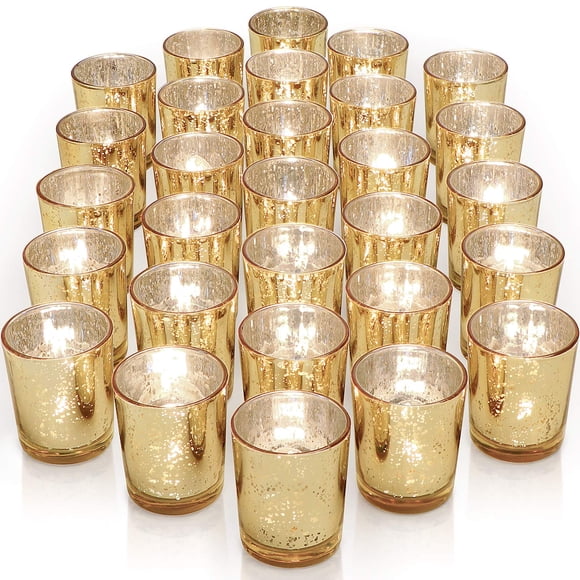 Juego de 36 portavelas votivos LETINE Gold Mercury Glass