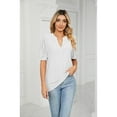 thumbnail image 3 of XCHQRTI Pleated Puff Sleeve Shirt Women's V Neck Solid Color Tops Summer Hollow Tunic Dressy Blouse, 3 of 8