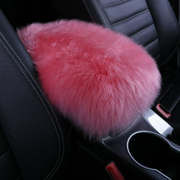 Universal Car Armrest Seat Cushion Auto Center Console Faux Leather Plush Mat Winter Warm Soft Pad pink red