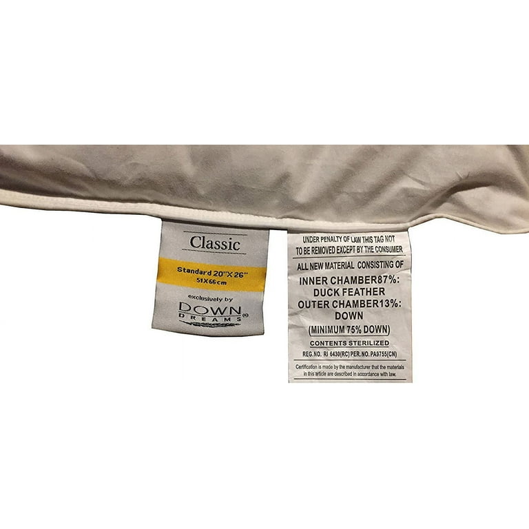 Down Dreams Standard Size Medium Firm Pillow Set 2 Pillows