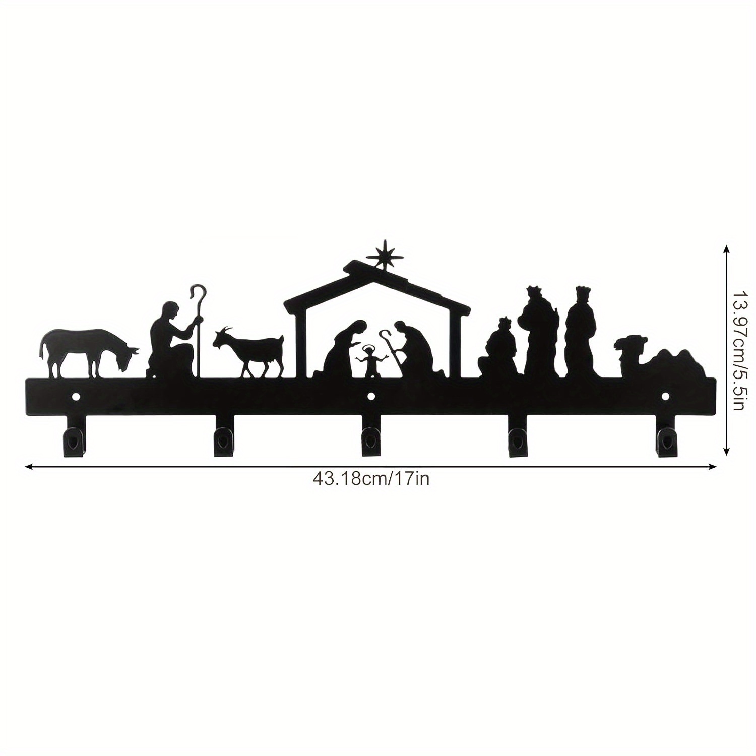 Iron Nativity Scene Hook Decor, Religious Style Wall Hanging, Christian Theme Entryway Storage Decor