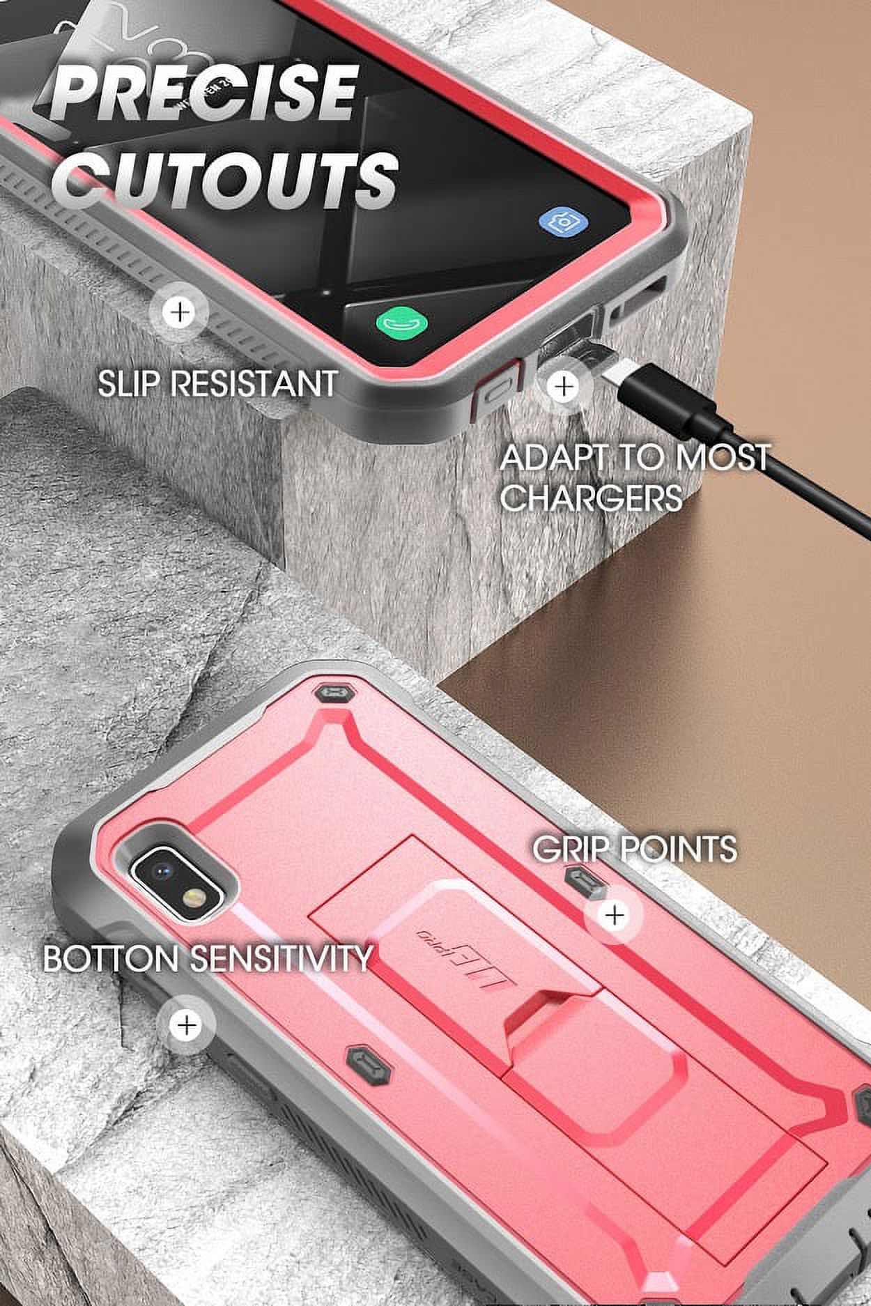 SUPCASE Unicorn Beetle Pro Series Designed for Samsung Galaxy A10e Case(2019 Release), Full-Body Rugged Holster & Kickstand Case with Built-in Screen Protector (Pink) - image 5 of 8