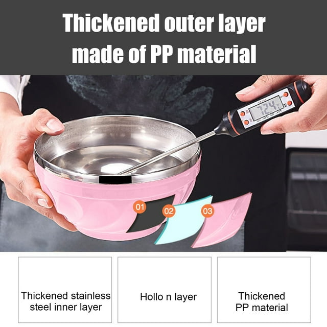 RKSTN Stainless Steel Double Layer Bowl 304 Stainless Steel Bowl Children's Double Layer Originality Sammy Bowl Soup Bowl Dinner Insulated Rice Bowl Household Colorful Bowl Kitchen Gadgets