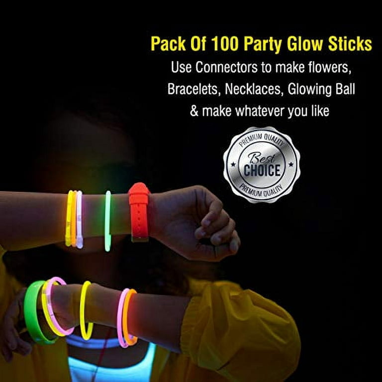 Glow Sticks Bulk - Glow in The Dark 100 Party Sticks-Supplies w/ Eye  Glasses Kit-Bracelets Necklaces and more-12 Hours Glow Party Pack 8 inch  for Kids Halloween Party Favors Accessories 100 Pack 