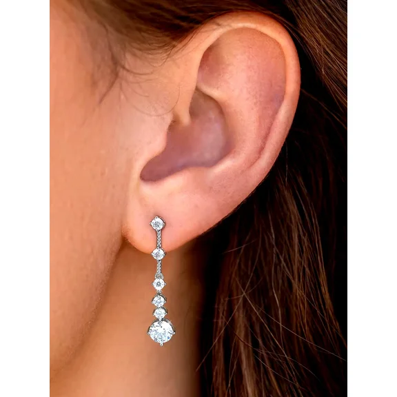 Forever Jewels 1Ct Pear Moissanite Womens Dangle Drop Earrings 14K White Gold Plated