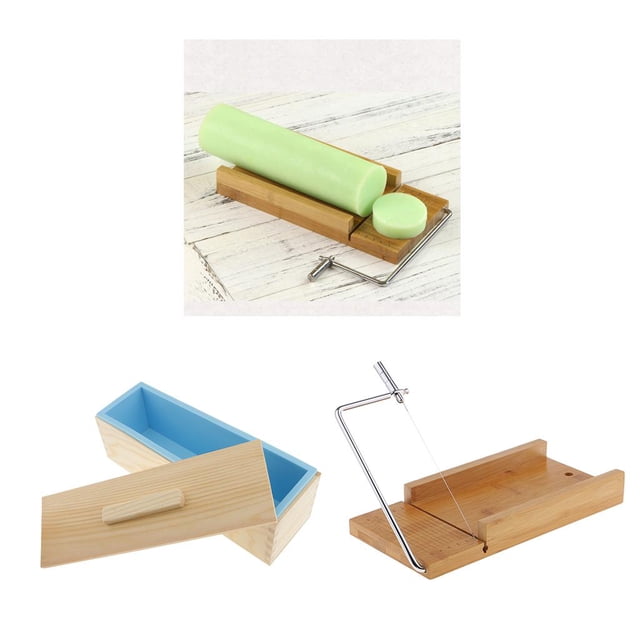 2 Piezas 1200ml Fabricación De Jabón De Silicona Caja De + De Corte De Jabón Con De Alambre, Jabón DIY / Pastel Soledad Molde de madera del cortador del pan del jabón