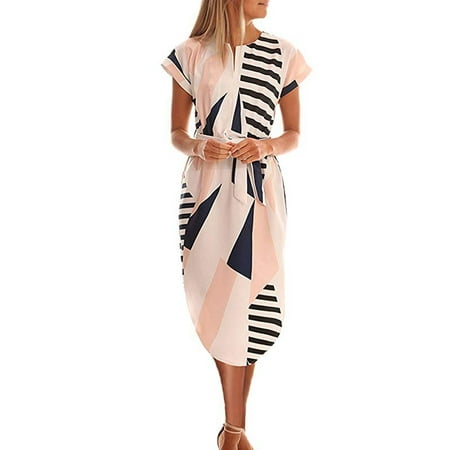 - Women's Casual V Neck Geometric Pattern Floral Print Club Cocktail Belted Pencil Dress